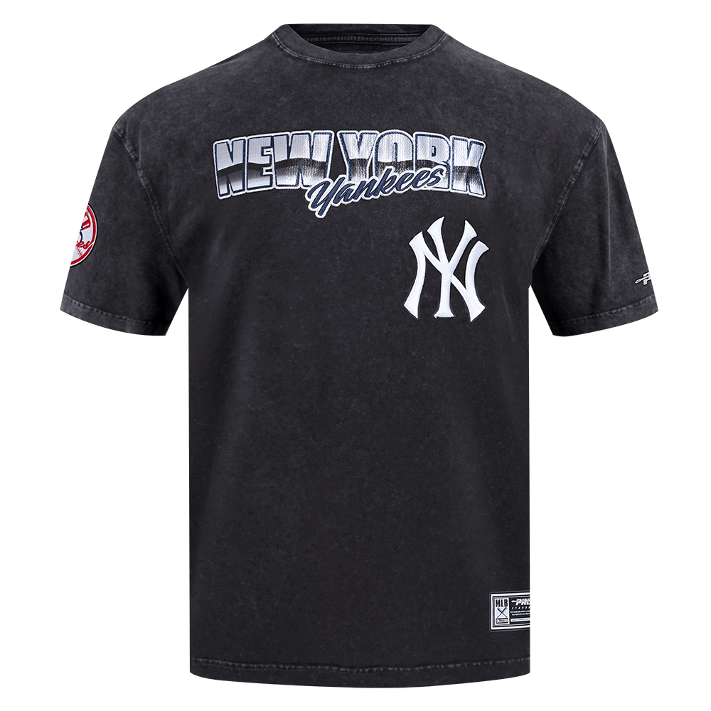 CAMISETA DE JERSEY DE ALGODÓN PARA HOMBRE MLB NEW YORK YANKEES CHROME DE HOMBROS CAÍDOS (NEGRO LAVADO)
