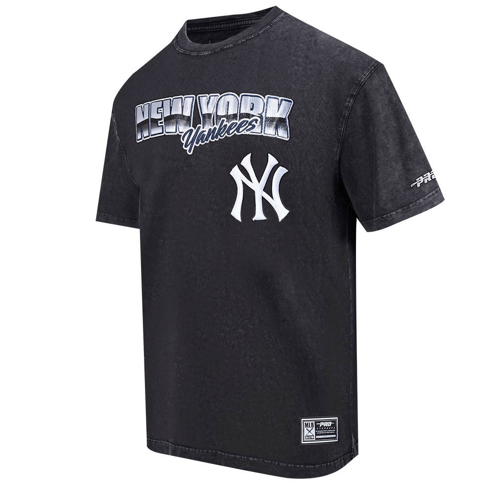 CAMISETA DE JERSEY DE ALGODÓN PARA HOMBRE MLB NEW YORK YANKEES CHROME DE HOMBROS CAÍDOS (NEGRO LAVADO)