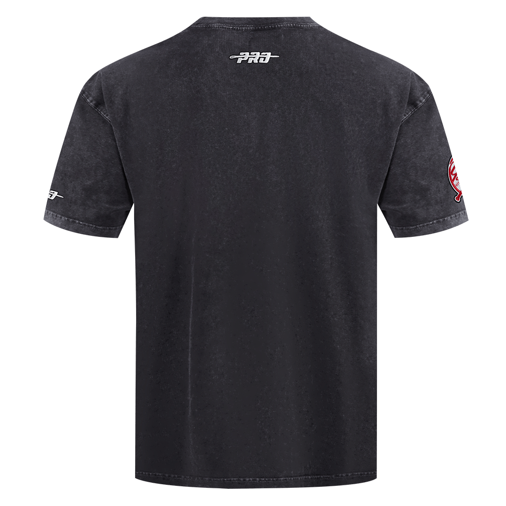 CAMISETA DE JERSEY DE ALGODÓN PARA HOMBRE MLB NEW YORK YANKEES CHROME DE HOMBROS CAÍDOS (NEGRO LAVADO)
