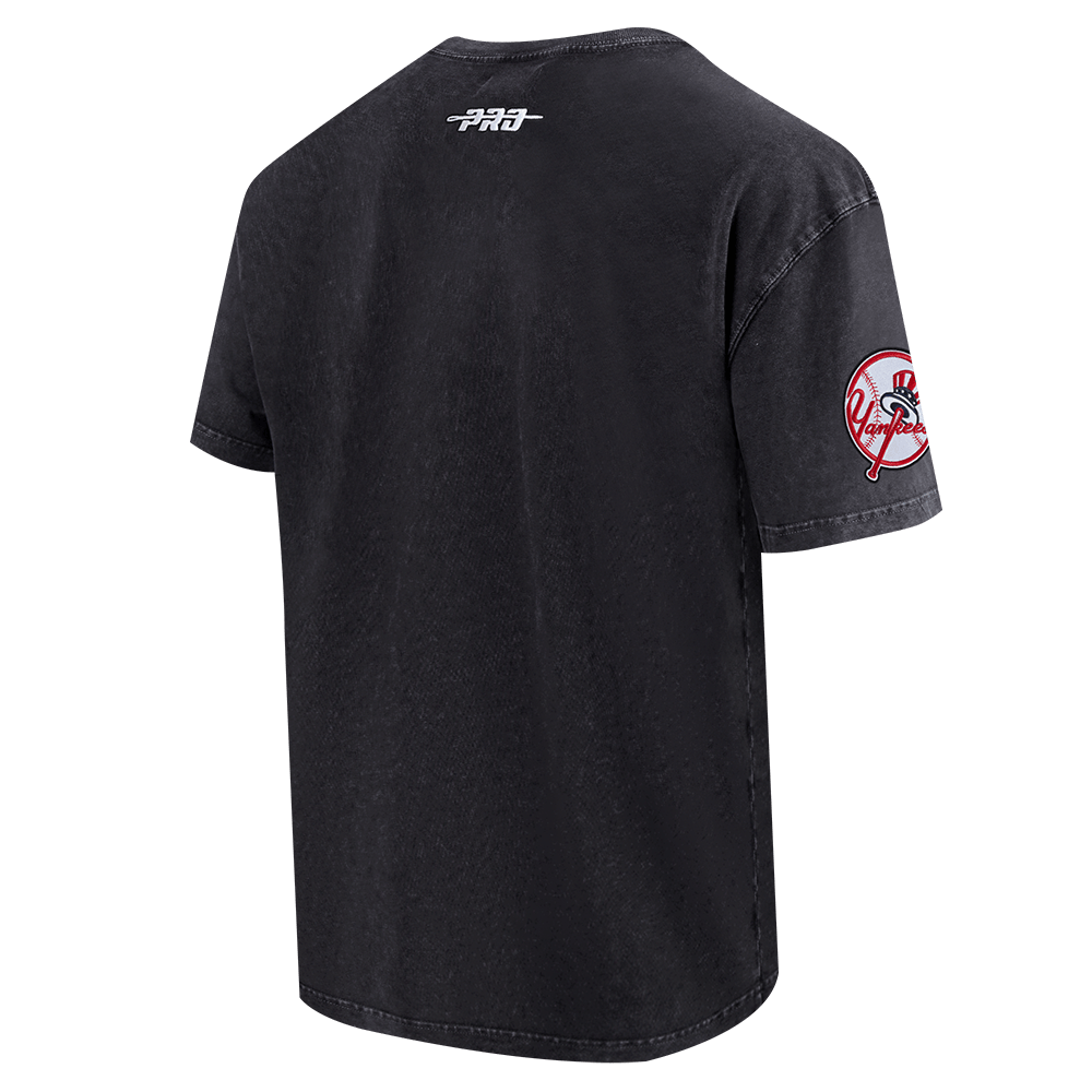 CAMISETA DE JERSEY DE ALGODÓN PARA HOMBRE MLB NEW YORK YANKEES CHROME DE HOMBROS CAÍDOS (NEGRO LAVADO)