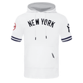 MLB NEW YORK YANKEES CLASSIC CHENILLE MEN'S DOUBLE KNIT SHORT SLEEVE PULLOVER HOODIE (WHITE/MIDNIGHT NAVY)