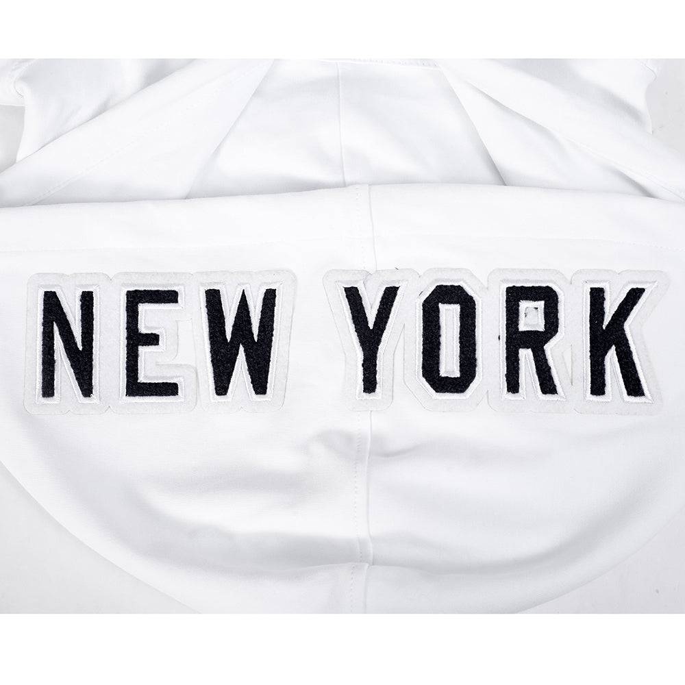 MLB NEW YORK YANKEES CLASSIC CHENILLE MEN'S DOUBLE KNIT SHORT SLEEVE PULLOVER HOODIE (WHITE/MIDNIGHT NAVY)