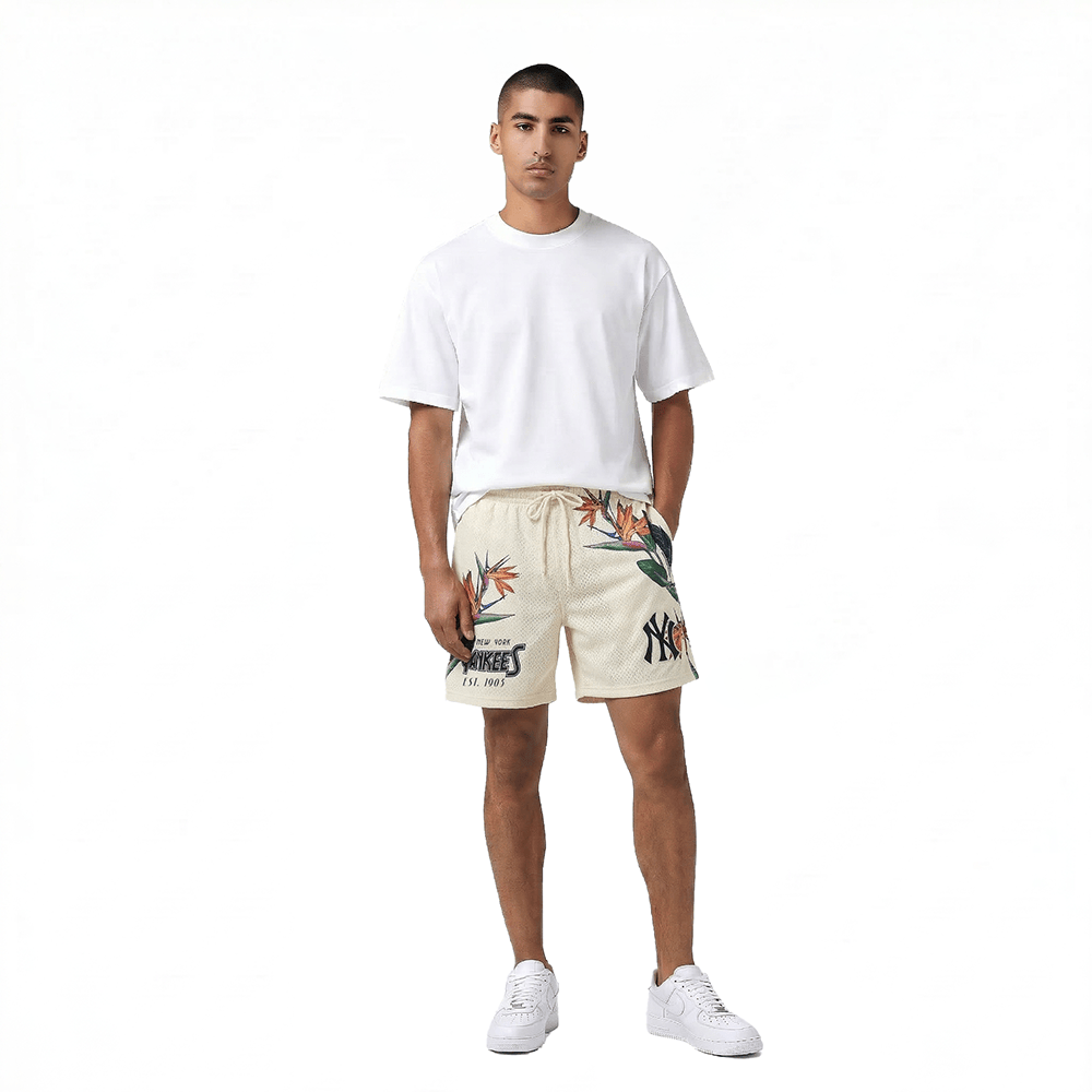 PANTALÓN CORTO DE MALLA PARA HOMBRE MLB NEW YORK YANKEES PARADISE (BLANCO HUESO)