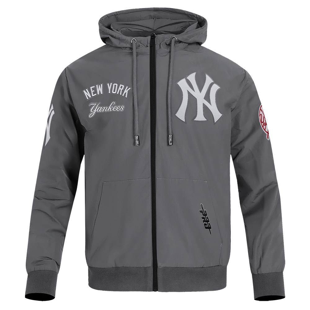 MLB NEW YORK YANKEES CLASSIC WIND SUIT SUDADERA CON CAPUCHA TEJIDA PARA HOMBRE CON CREMALLERA COMPLETA (GRIS)