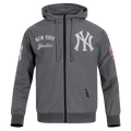 MLB NEW YORK YANKEES CLASSIC WIND SUIT SUDADERA CON CAPUCHA TEJIDA PARA HOMBRE CON CREMALLERA COMPLETA (GRIS)