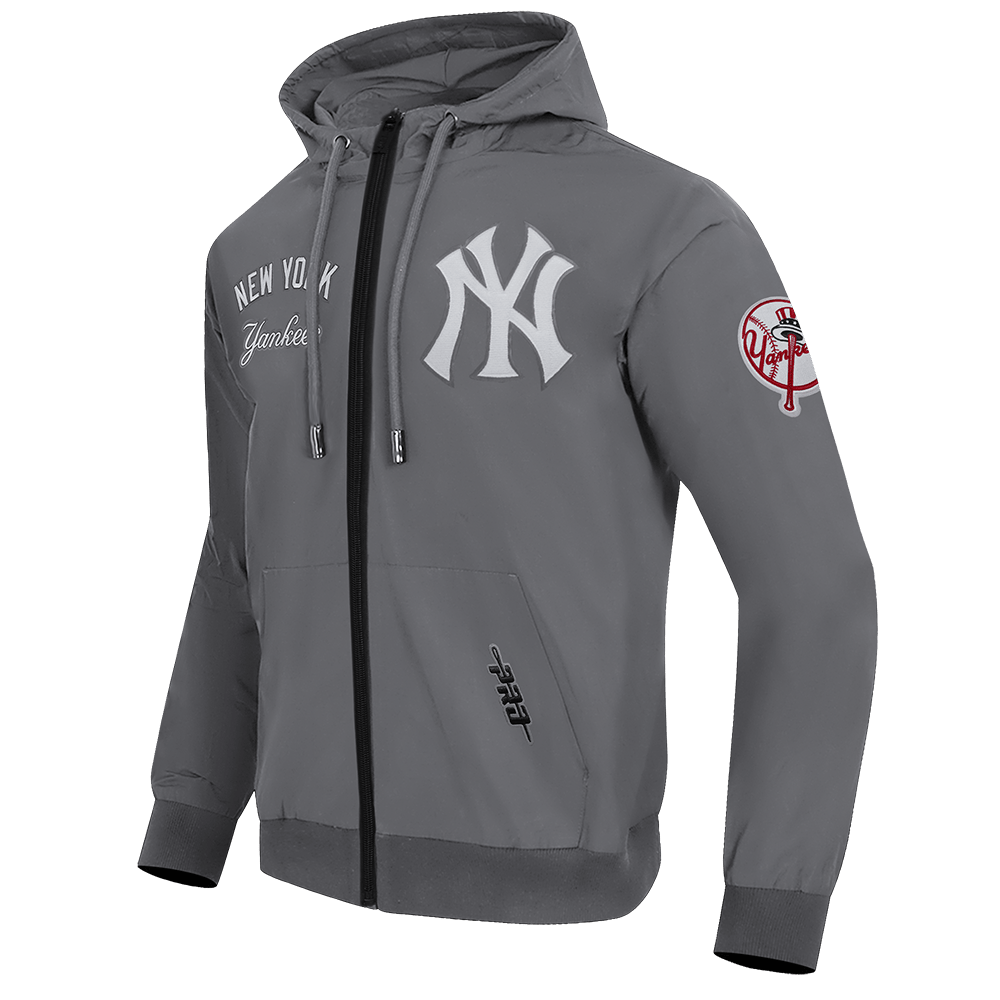 MLB NEW YORK YANKEES CLASSIC WIND SUIT SUDADERA CON CAPUCHA TEJIDA PARA HOMBRE CON CREMALLERA COMPLETA (GRIS)