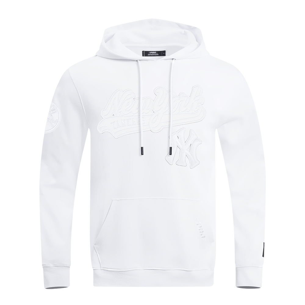 MLB NEW YORK YANKEES WHITE OUT MEN'S DOUBLE KNIT PULLOVER HOODIE (WHITE)