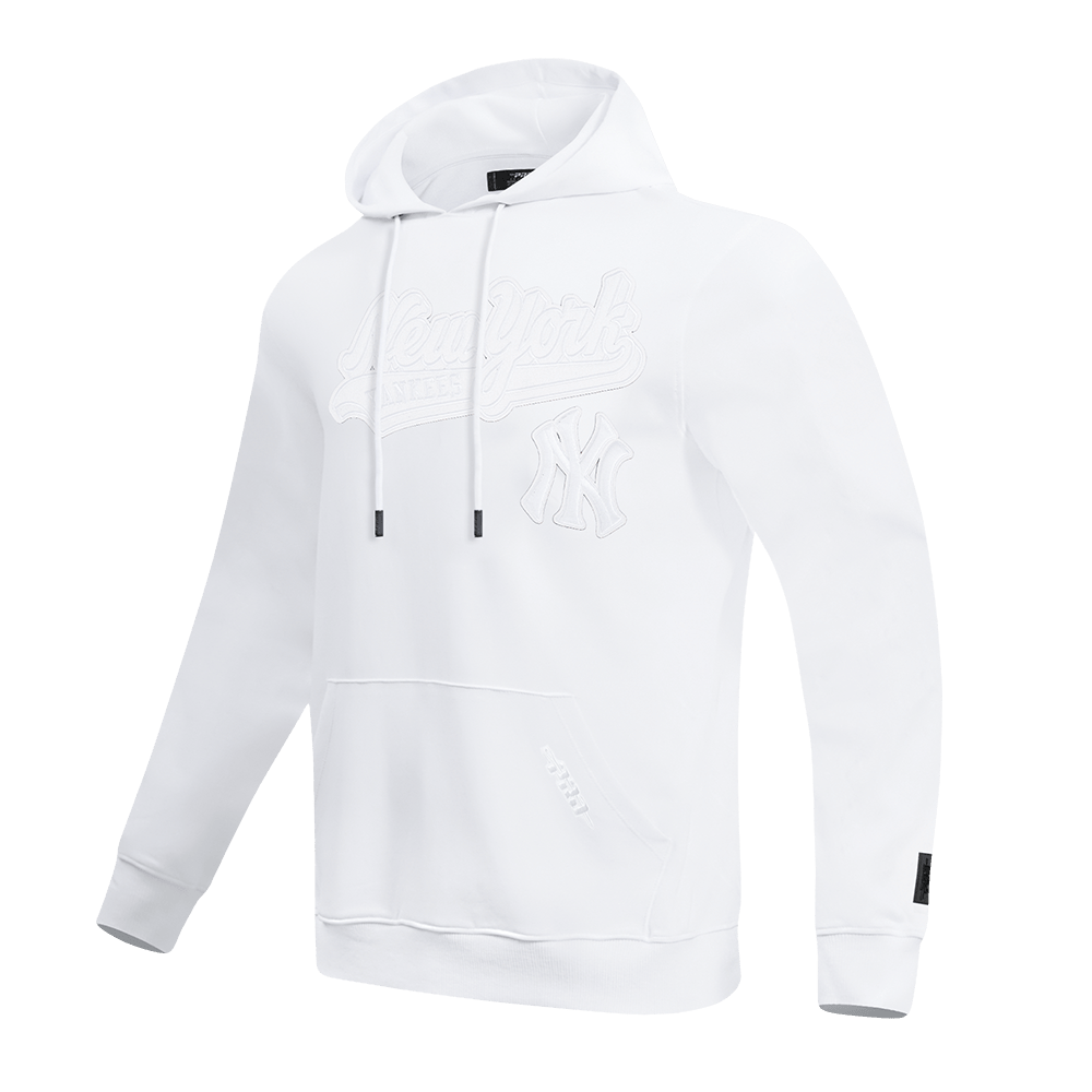 MLB NEW YORK YANKEES WHITE OUT MEN'S DOUBLE KNIT PULLOVER HOODIE (WHITE)