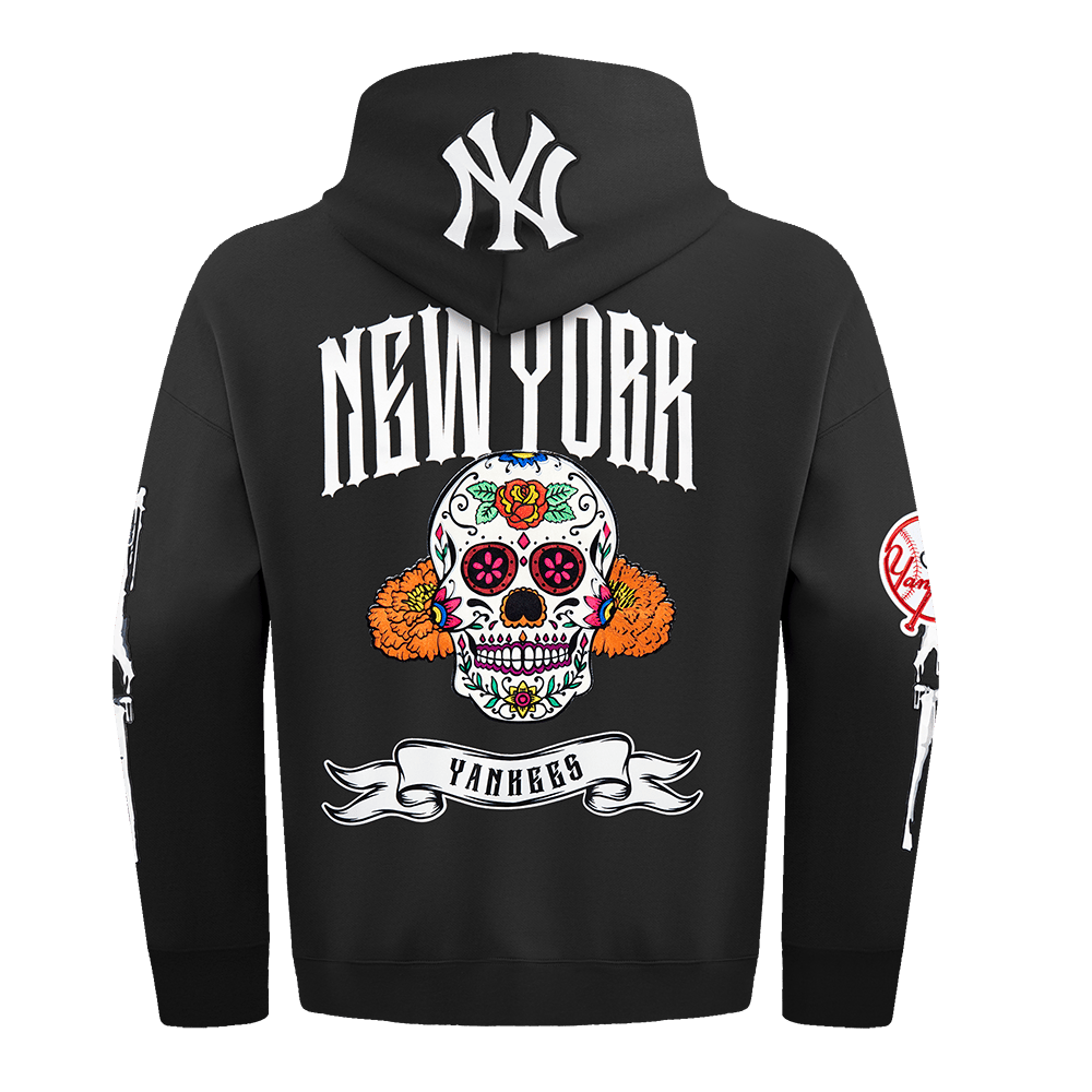 MLB NEW YORK YANKEES RIB CAGE MEN'S DROP SHOULDER FLEECE PULLOVER HOODIE (BLACK)