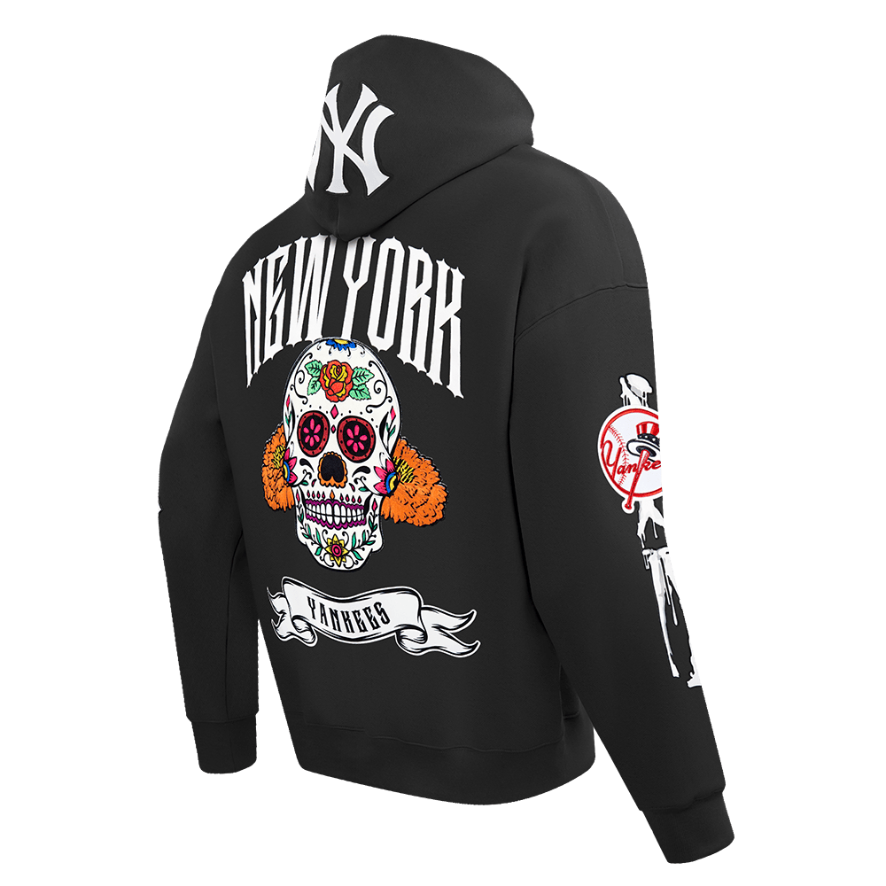 MLB NEW YORK YANKEES RIB CAGE MEN'S DROP SHOULDER FLEECE PULLOVER HOODIE (BLACK)