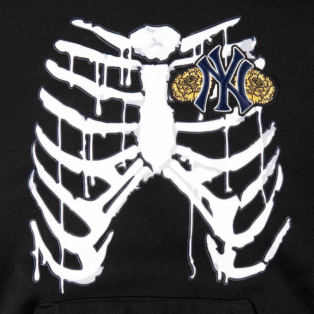 MLB NEW YORK YANKEES RIB CAGE MEN'S DROP SHOULDER FLEECE PULLOVER HOODIE (BLACK)