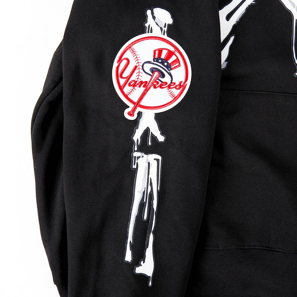 MLB NEW YORK YANKEES RIB CAGE MEN'S DROP SHOULDER FLEECE PULLOVER HOODIE (BLACK)