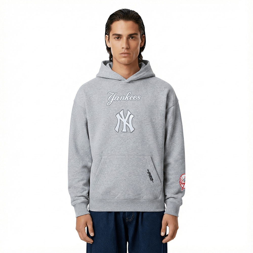 MLB NEW YORK YANKEES WINGSPAN MEN'S DROP SHOULDER FLC PO HOODIE (DARK HEATHER GRAY)