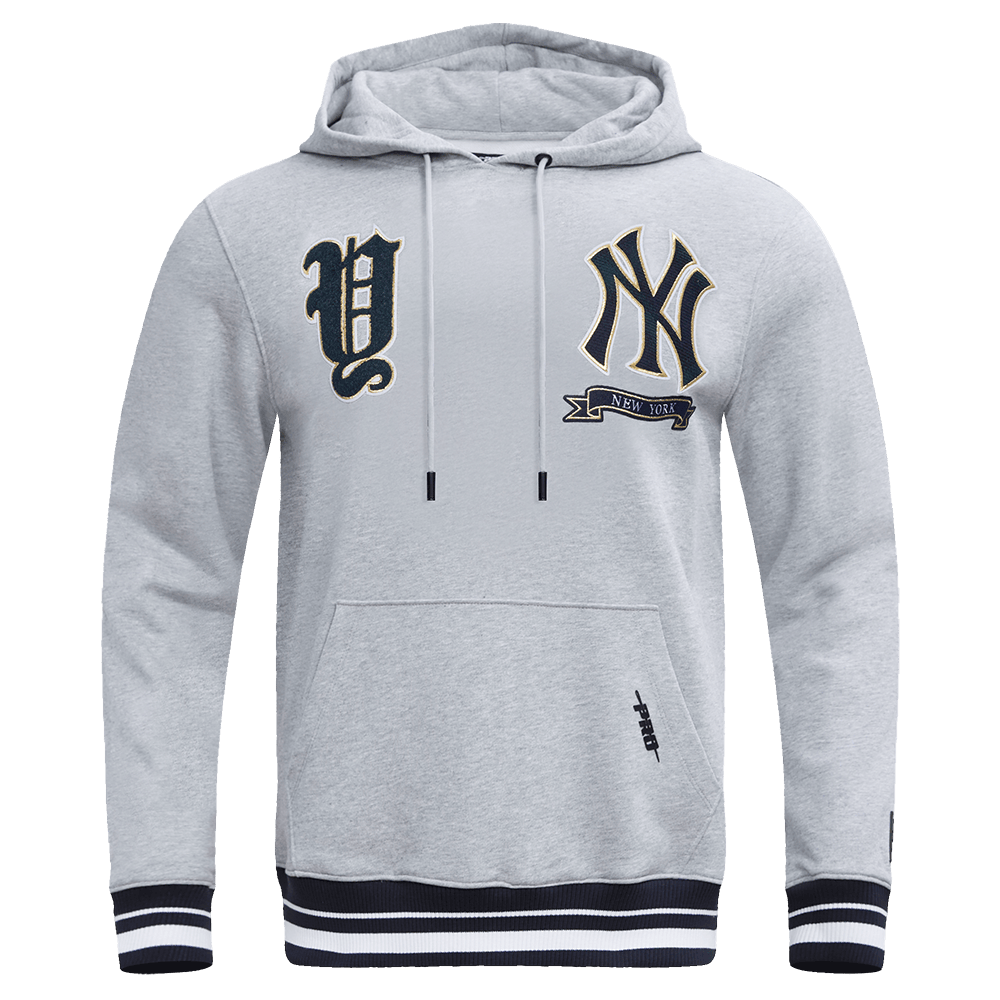 MLB NEW YORK YANKEES PRO PREP RIB FLEECE MEN'S PULLOVER HOODIE (HEATHER GREY/MIDNIGHT NAVY)