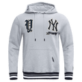 MLB NEW YORK YANKEES PRO PREP RIB FLEECE MEN'S PULLOVER HOODIE (HEATHER GREY/MIDNIGHT NAVY)