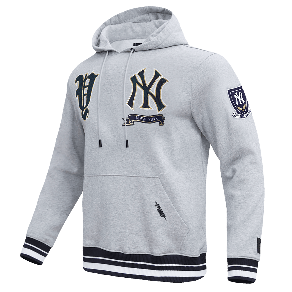 MLB NEW YORK YANKEES PRO PREP RIB FLEECE MEN'S PULLOVER HOODIE (HEATHER GREY/MIDNIGHT NAVY)