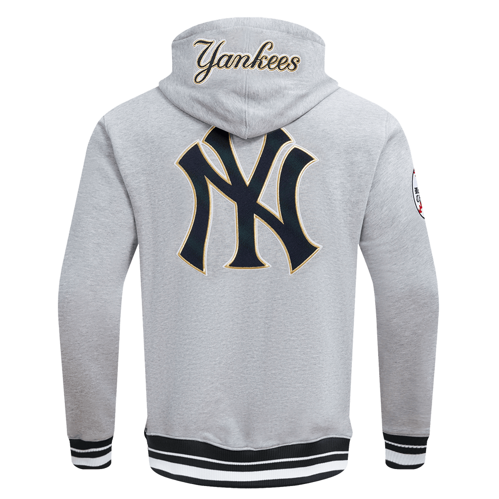 MLB NEW YORK YANKEES PRO PREP RIB FLEECE MEN'S PULLOVER HOODIE (HEATHER GREY/MIDNIGHT NAVY)