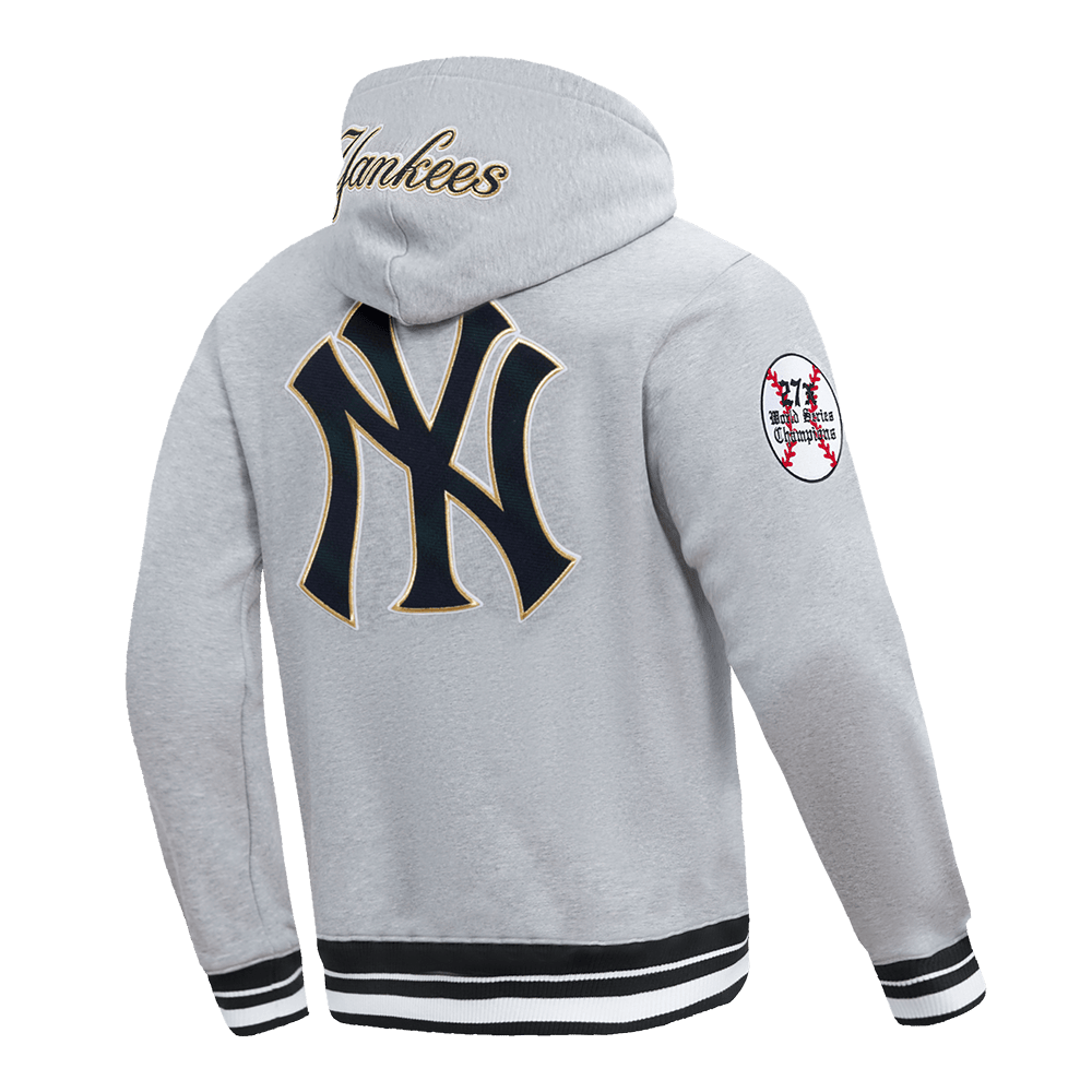 MLB NEW YORK YANKEES PRO PREP RIB FLEECE MEN'S PULLOVER HOODIE (HEATHER GREY/MIDNIGHT NAVY)
