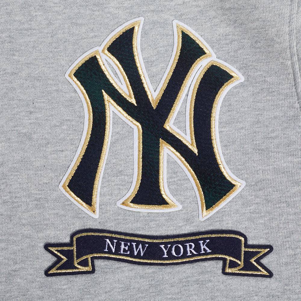 MLB NEW YORK YANKEES PRO PREP RIB FLEECE MEN'S PULLOVER HOODIE (HEATHER GREY/MIDNIGHT NAVY)