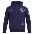 MLB NEW YORK YANKEES SUDADERA CON CAPUCHA HÍBRIDA TEJIDA PARA HOMBRE CON CREMALLERA COMPLETA (AZUL MARINO NOCHE)