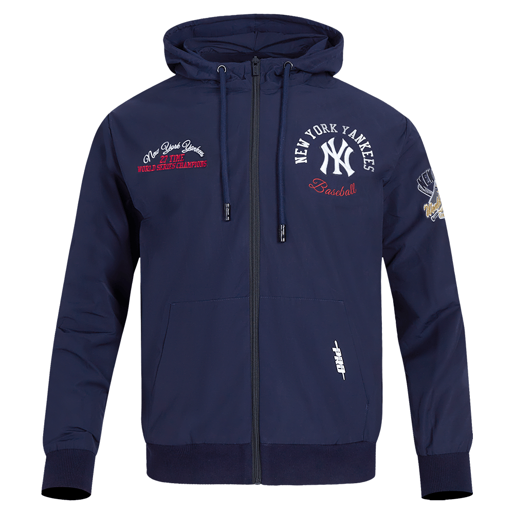 MLB NEW YORK YANKEES SUDADERA CON CAPUCHA HÍBRIDA TEJIDA PARA HOMBRE CON CREMALLERA COMPLETA (AZUL MARINO NOCHE)