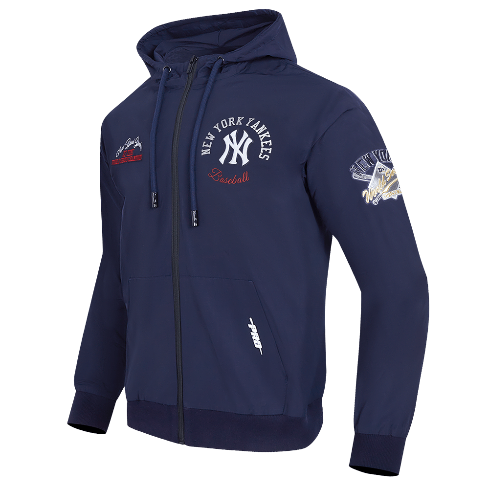 MLB NEW YORK YANKEES SUDADERA CON CAPUCHA HÍBRIDA TEJIDA PARA HOMBRE CON CREMALLERA COMPLETA (AZUL MARINO NOCHE)