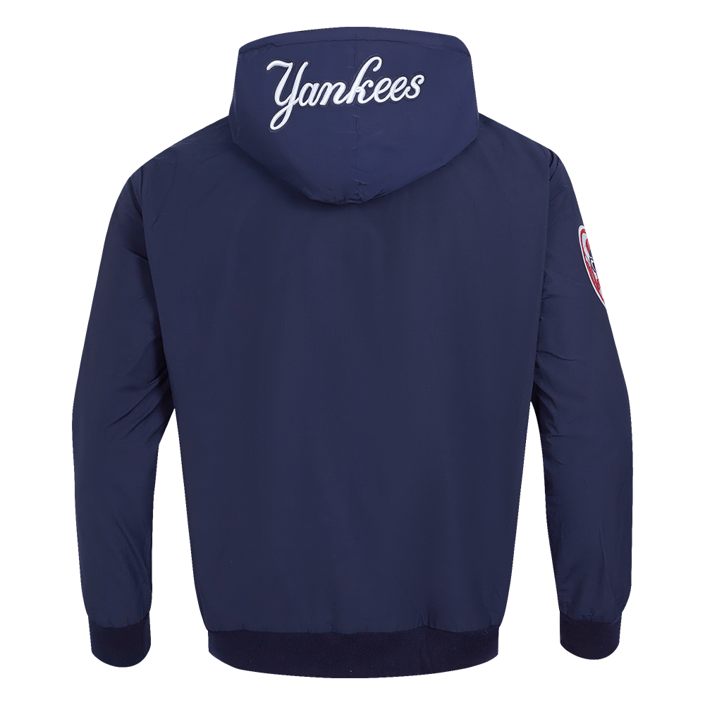 MLB NEW YORK YANKEES SUDADERA CON CAPUCHA HÍBRIDA TEJIDA PARA HOMBRE CON CREMALLERA COMPLETA (AZUL MARINO NOCHE)