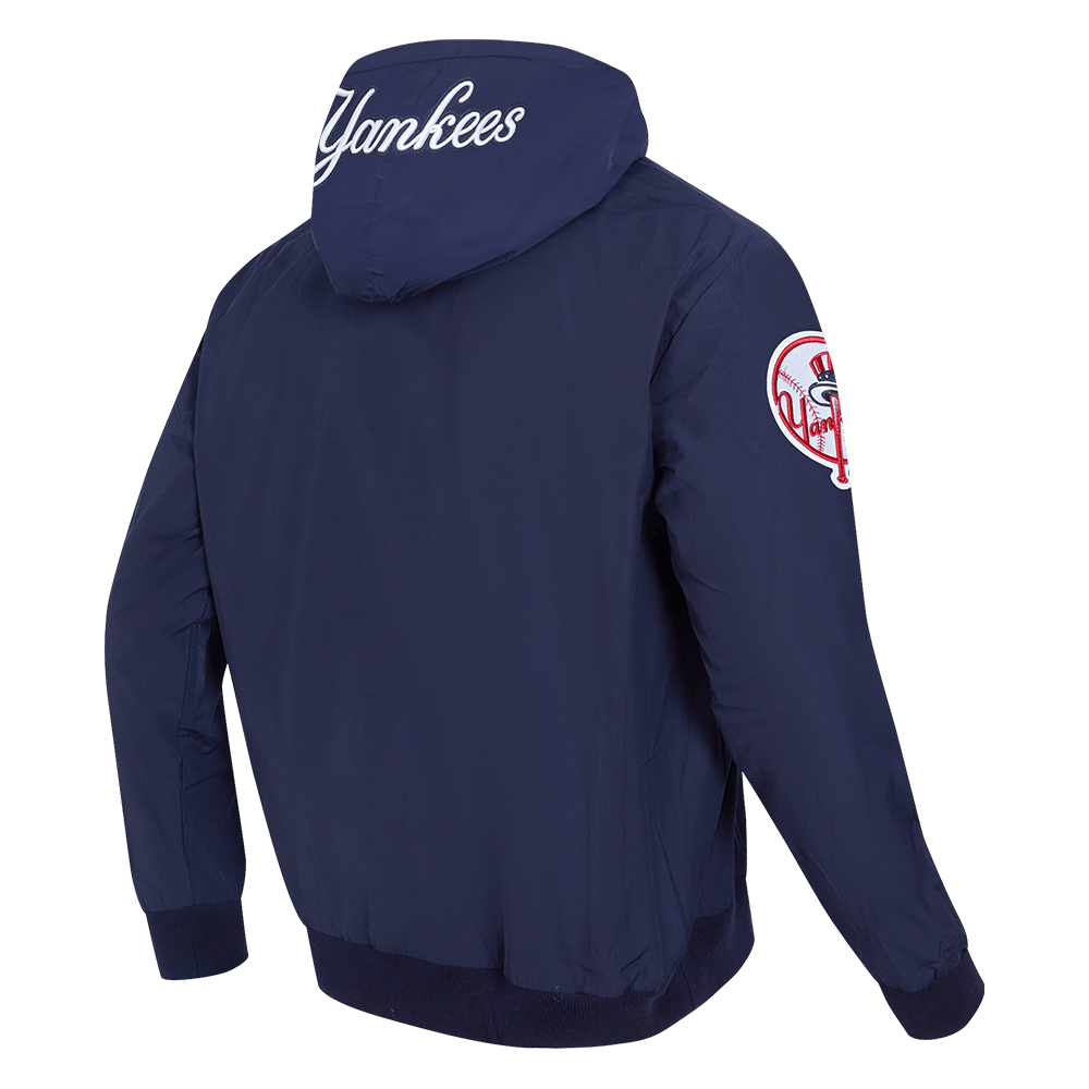 MLB NEW YORK YANKEES SUDADERA CON CAPUCHA HÍBRIDA TEJIDA PARA HOMBRE CON CREMALLERA COMPLETA (AZUL MARINO NOCHE)