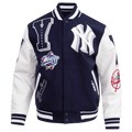 CHAQUETA UNIVERSITARIA DE LANA ACANALADA MASHUP PARA HOMBRE MLB NEW YORK YANKEES (AZUL MARINO MEDIANOCHE/BLANCO)