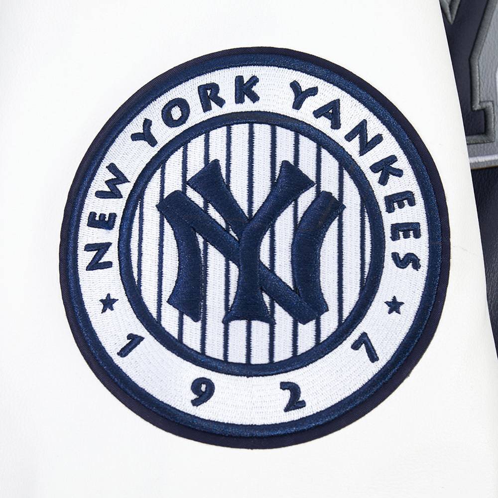 MLB NEW YORK YANKEES BEST OF MEN'S LEATHER VARSITY JACKET (MIDNIGHT NAVY/WHITE)