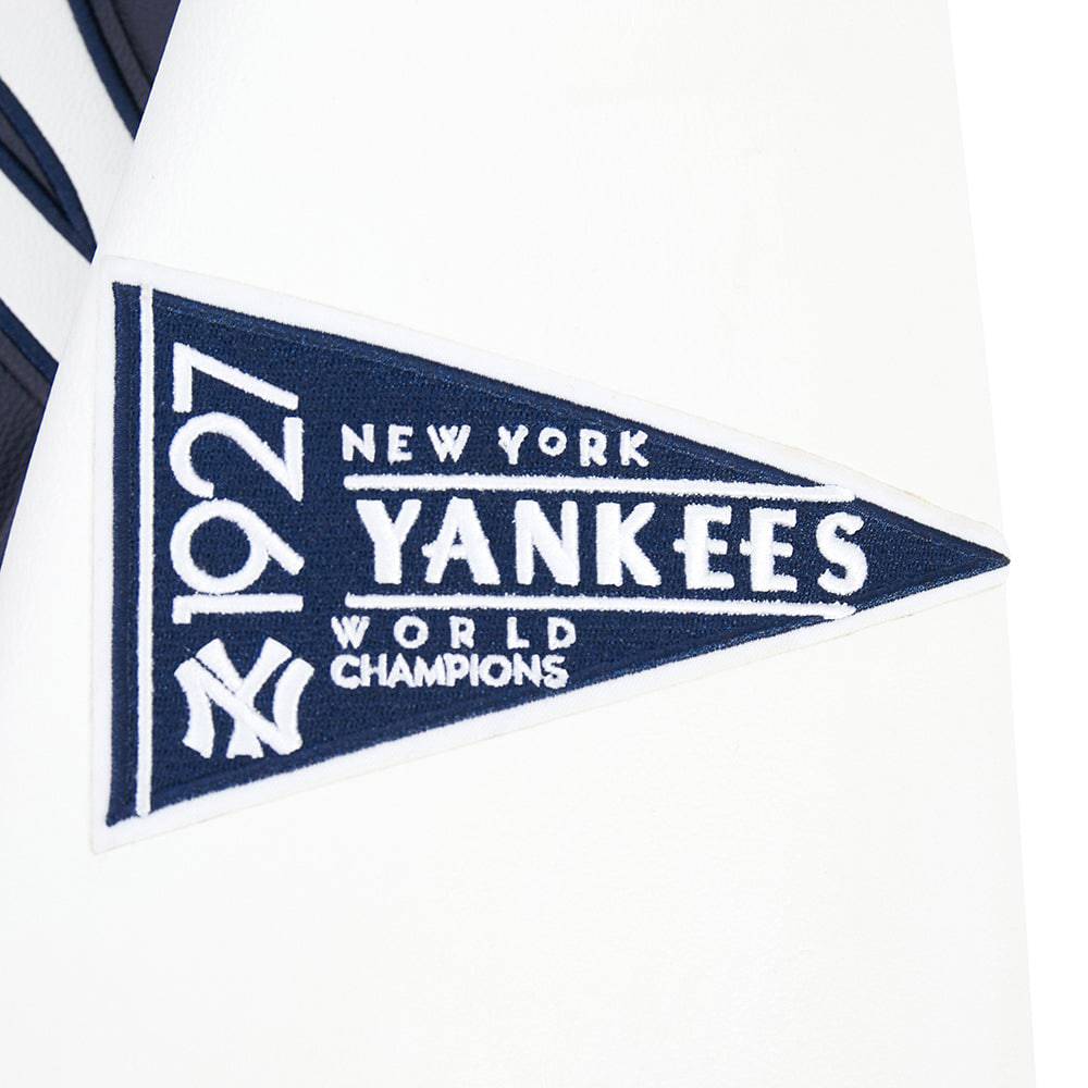 MLB NEW YORK YANKEES BEST OF MEN'S LEATHER VARSITY JACKET (MIDNIGHT NAVY/WHITE)