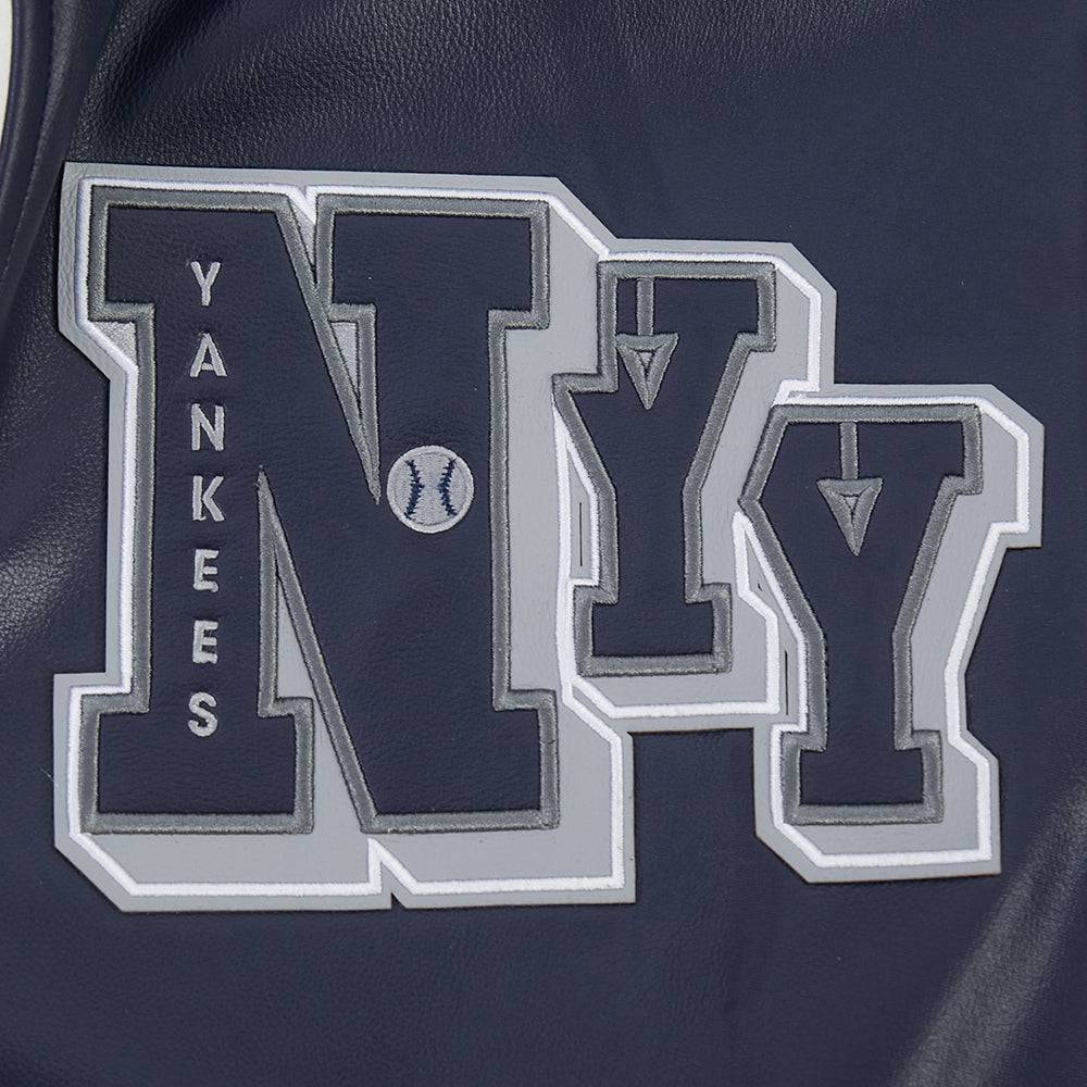 MLB NEW YORK YANKEES BEST OF MEN'S LEATHER VARSITY JACKET (MIDNIGHT NAVY/WHITE)
