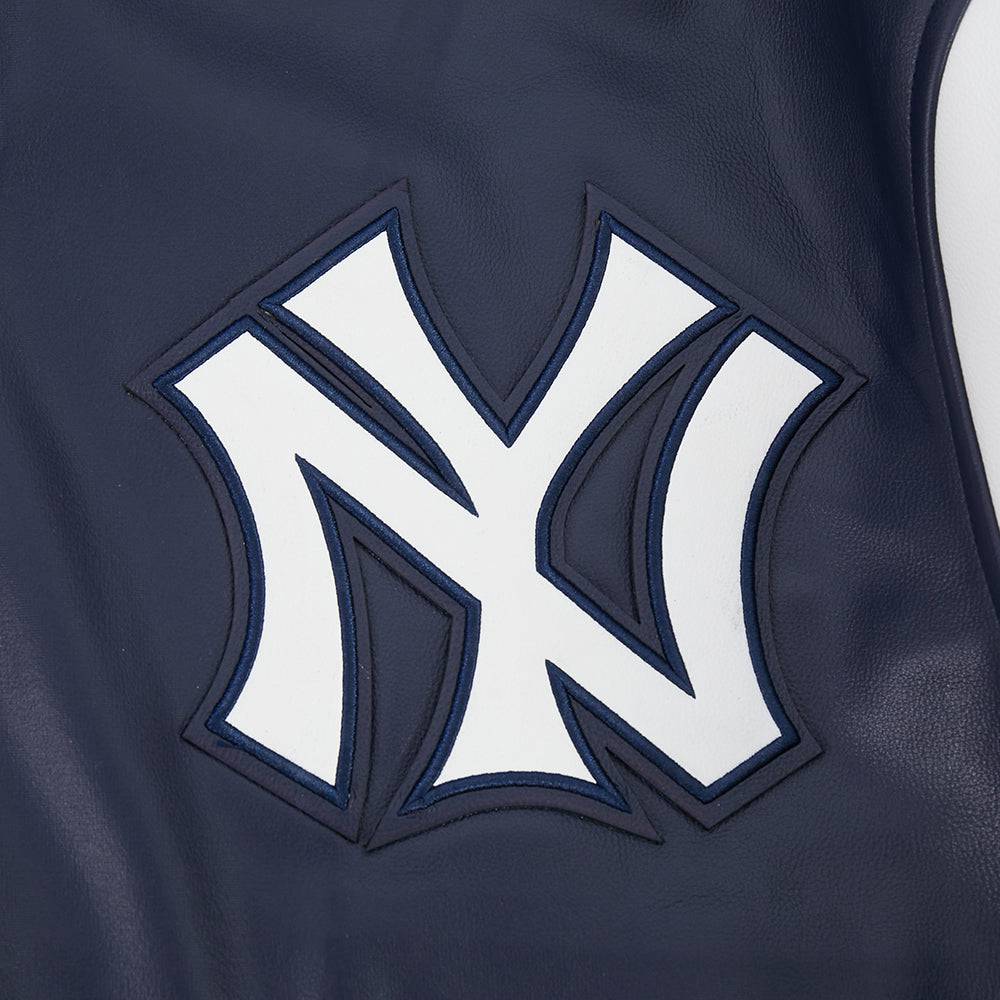 MLB NEW YORK YANKEES BEST OF MEN'S LEATHER VARSITY JACKET (MIDNIGHT NAVY/WHITE)