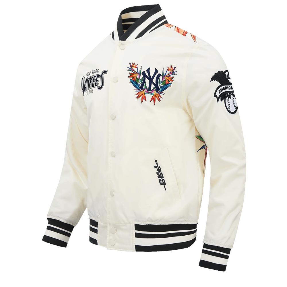 CHAQUETA DE SATÉN PARA HOMBRE MLB NEW YORK YANKEES PARADISE (BLANCO HUESO/ NEGRO)