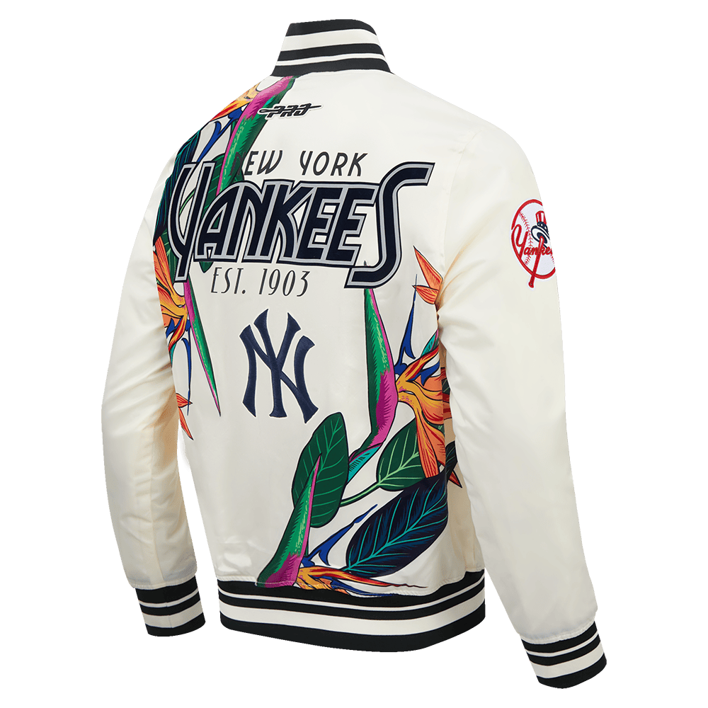 CHAQUETA DE SATÉN PARA HOMBRE MLB NEW YORK YANKEES PARADISE (BLANCO HUESO/ NEGRO)