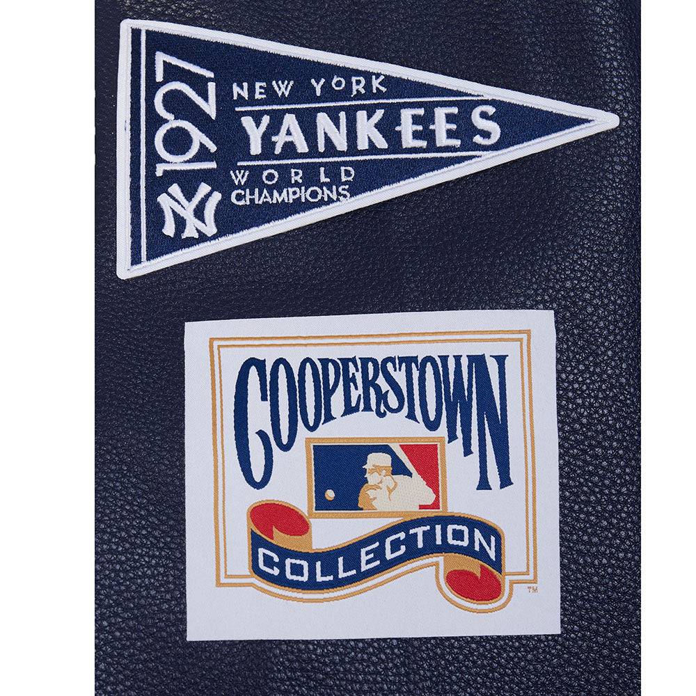 MLB NEW YORK YANKEES RETRO CLASSICS MEN'S RIB WOOL VARSITY JACKET (EGGSHELL/ MIDNIGHT NAVY)