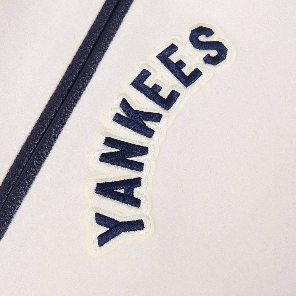MLB NEW YORK YANKEES RETRO CLASSICS MEN'S RIB WOOL VARSITY JACKET (EGGSHELL/ MIDNIGHT NAVY)