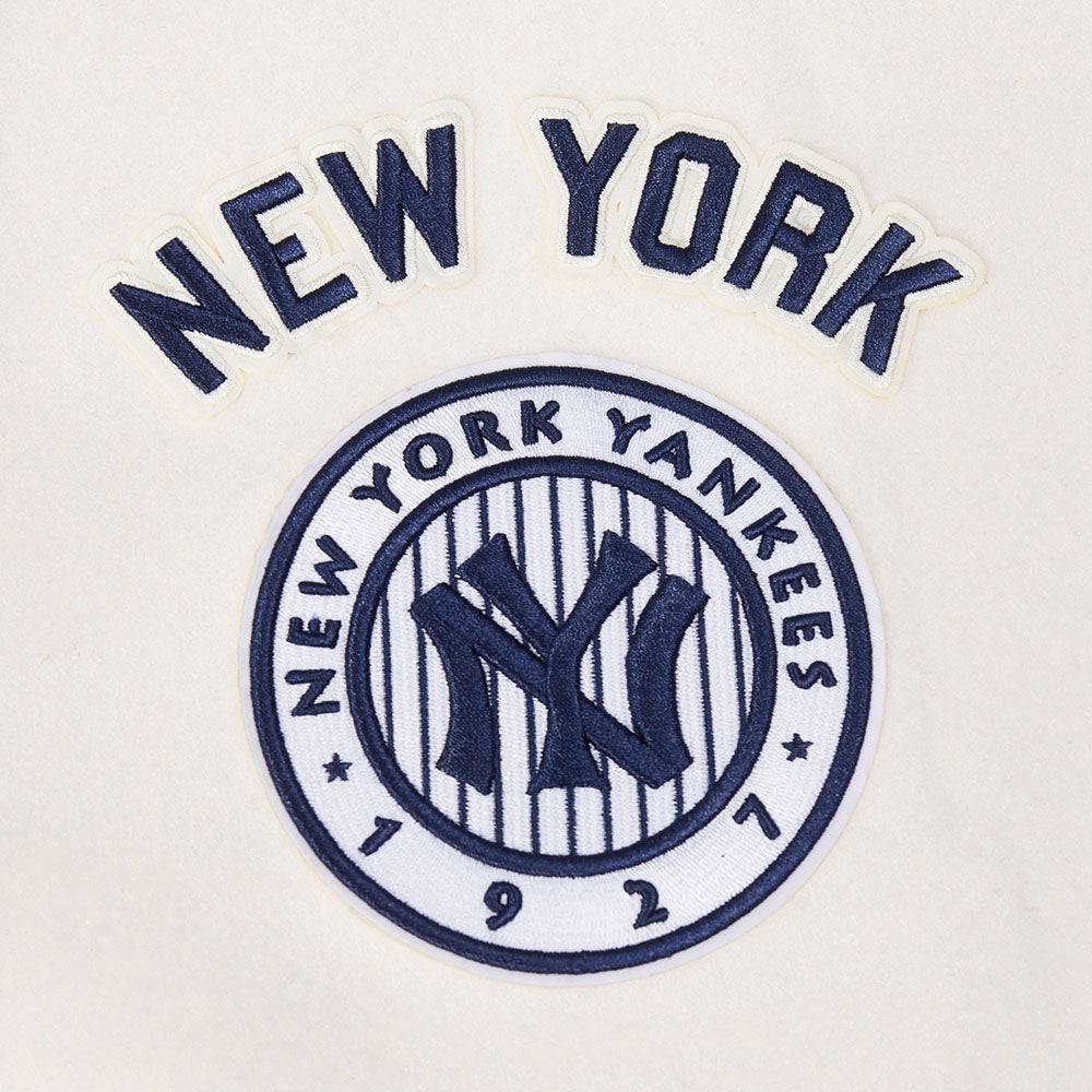 MLB NEW YORK YANKEES RETRO CLASSICS MEN'S RIB WOOL VARSITY JACKET (EGGSHELL/ MIDNIGHT NAVY)