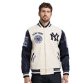 MLB NEW YORK YANKEES RETRO CLASSICS MEN'S RIB WOOL VARSITY JACKET (EGGSHELL/ MIDNIGHT NAVY)
