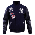 MLB NEW YORK YANKEES ANIMAL PRINT MEN'S WOOL VARSITY JACKET (MIDNIGHT NAVY)