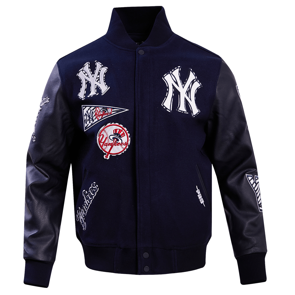 MLB NEW YORK YANKEES ANIMAL PRINT MEN'S WOOL VARSITY JACKET (MIDNIGHT NAVY)