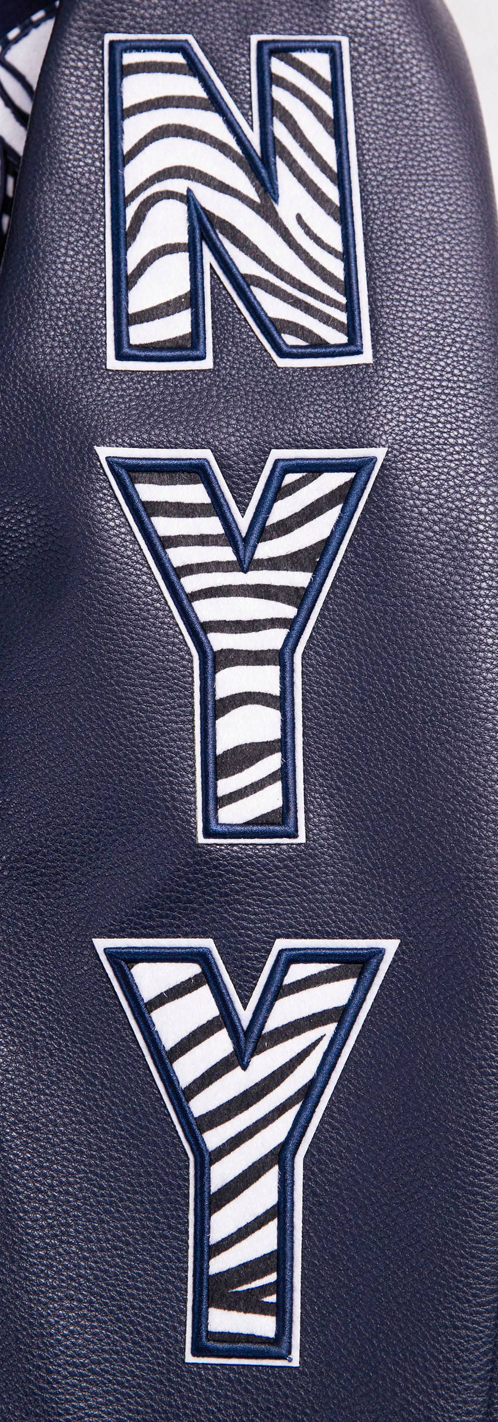 MLB NEW YORK YANKEES ANIMAL PRINT MEN'S WOOL VARSITY JACKET (MIDNIGHT NAVY)