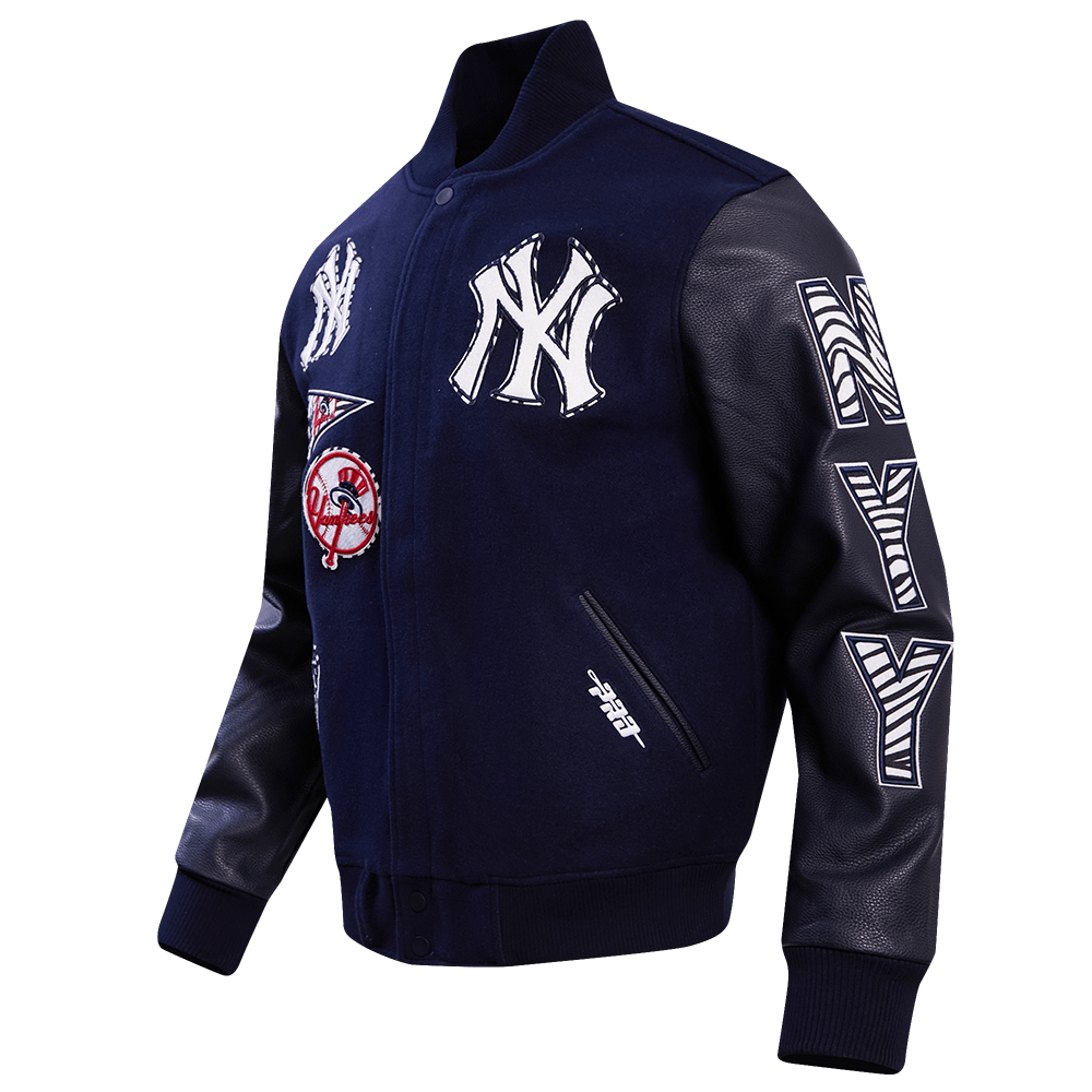MLB NEW YORK YANKEES ANIMAL PRINT MEN'S WOOL VARSITY JACKET (MIDNIGHT NAVY)