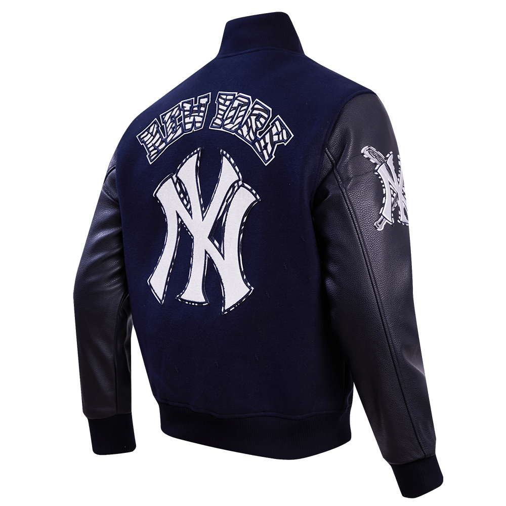 MLB NEW YORK YANKEES ANIMAL PRINT MEN'S WOOL VARSITY JACKET (MIDNIGHT NAVY)