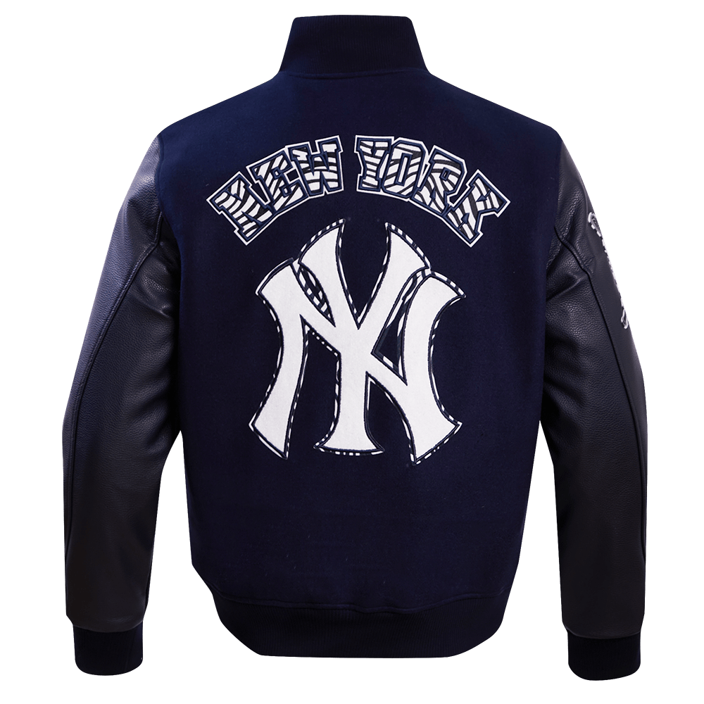 MLB NEW YORK YANKEES ANIMAL PRINT MEN'S WOOL VARSITY JACKET (MIDNIGHT NAVY)