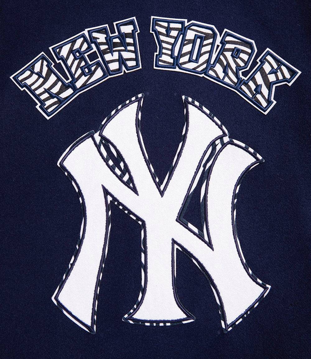 MLB NEW YORK YANKEES ANIMAL PRINT MEN'S WOOL VARSITY JACKET (MIDNIGHT NAVY)