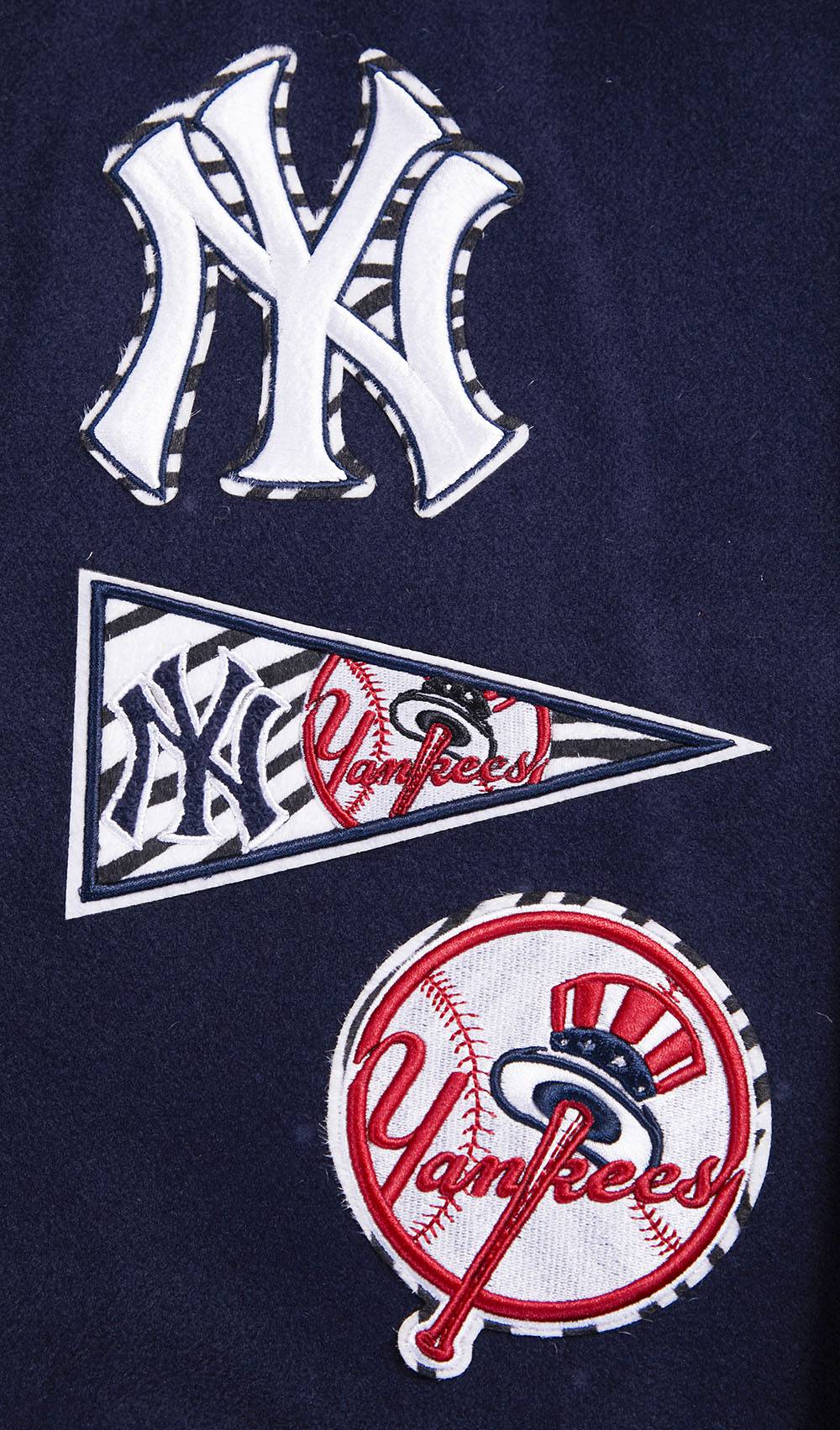 MLB NEW YORK YANKEES ANIMAL PRINT MEN'S WOOL VARSITY JACKET (MIDNIGHT NAVY)