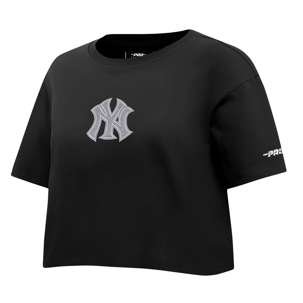 MLB NEW YORK YANKEES REVERSE FRENCH TERRY WOMEN'S SINGLE JERSEY BOXY TOP (BLACK)