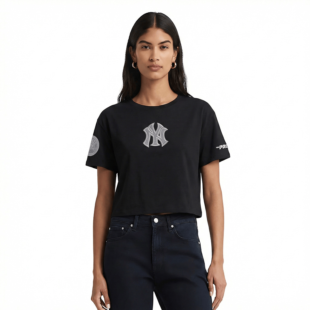 MLB NEW YORK YANKEES REVERSE FRENCH TERRY WOMEN'S SINGLE JERSEY BOXY TOP (BLACK)