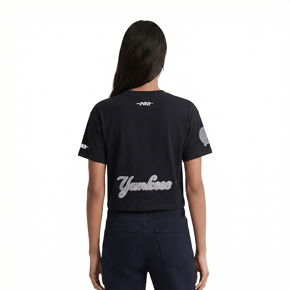 MLB NEW YORK YANKEES REVERSE FRENCH TERRY WOMEN'S SINGLE JERSEY BOXY TOP (BLACK)